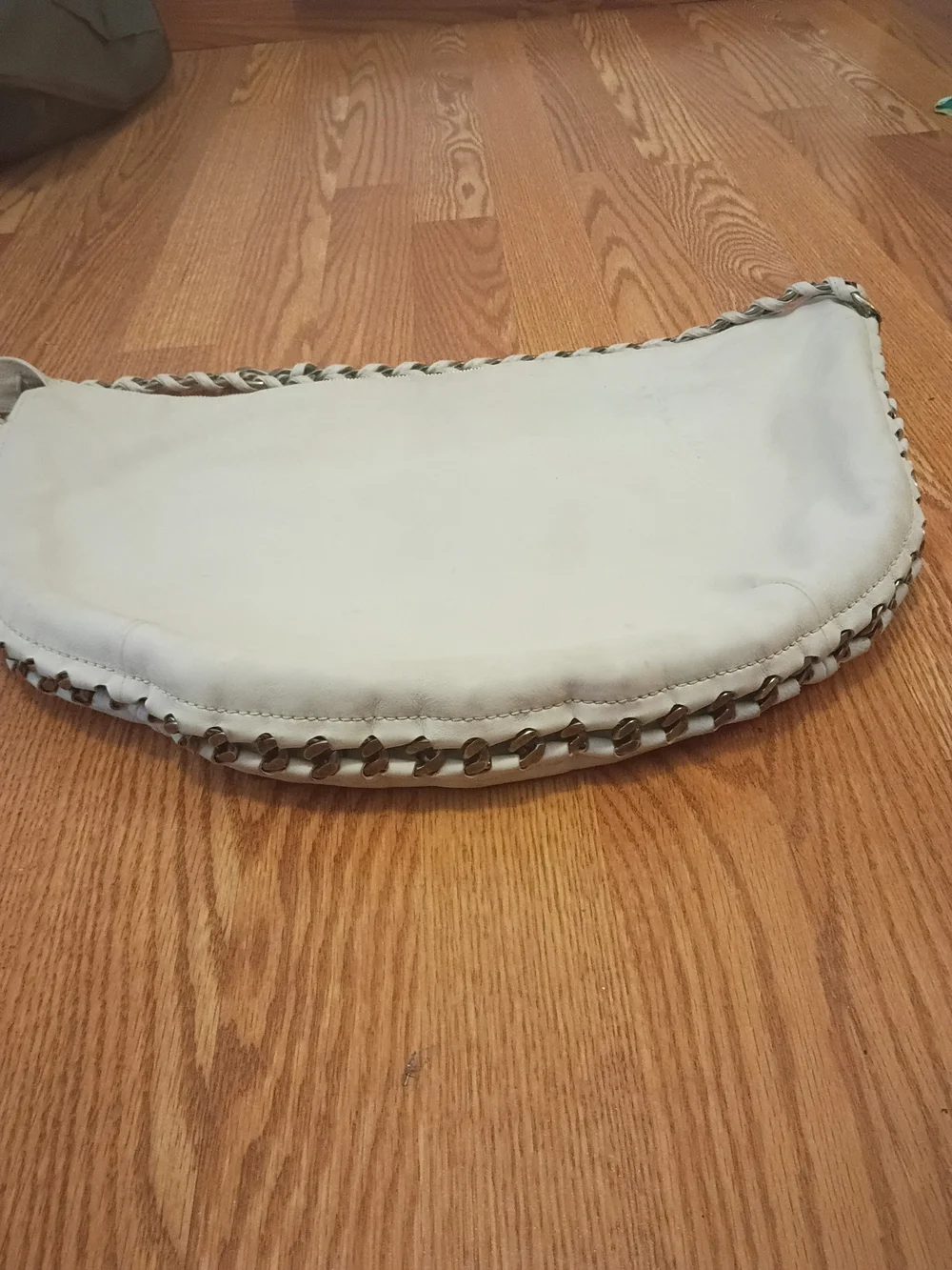 CHANEL Cream Leather Hobo with Silver Chain and CC Stitch